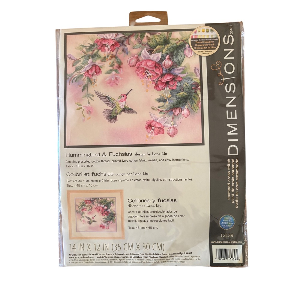 Dimensions Hummingbird & Fuchsias Stamped Cross Stitch Kit 13139 Lena Liu New